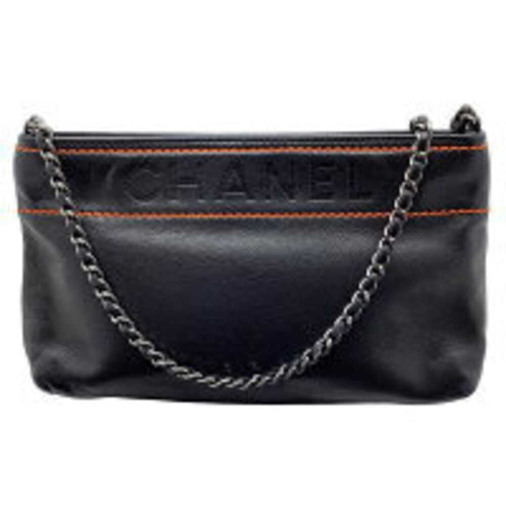 Chanel Wild Stitch Chain Shoulder Bag Logo Crocodile Black Orange